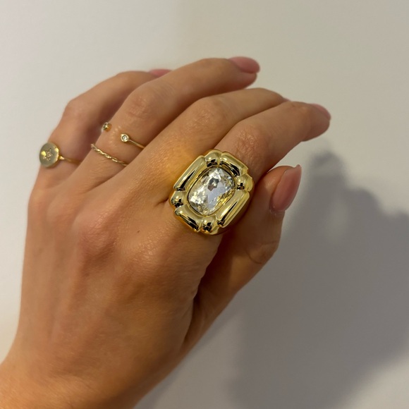 DULCIS COCKTAIL Statement Rectangle Gold RING, Size 7 - Picture 9 of 15